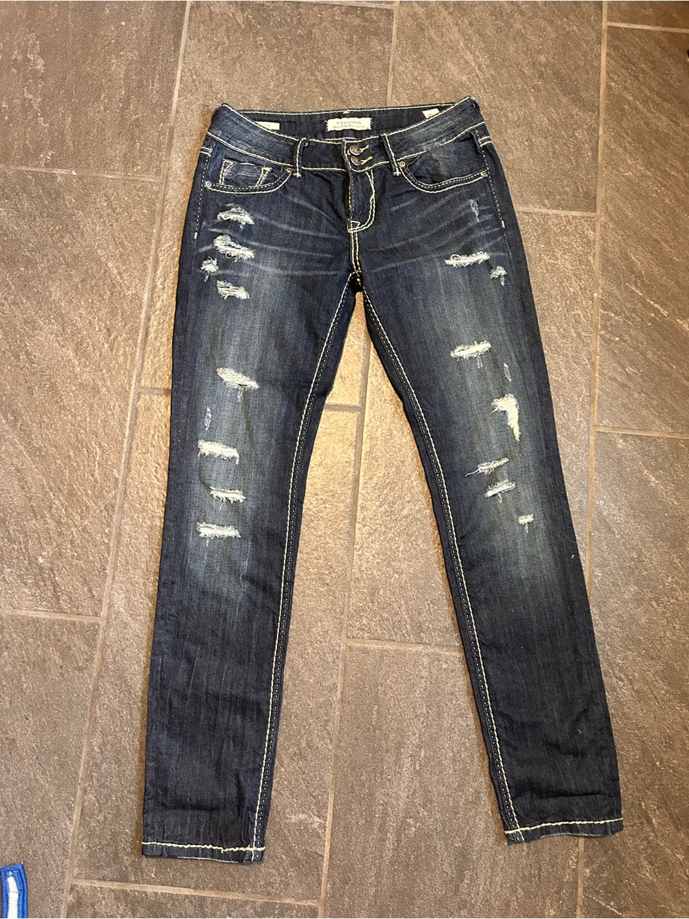 Vigoss Dark Blue Distressed Skinny Jeans